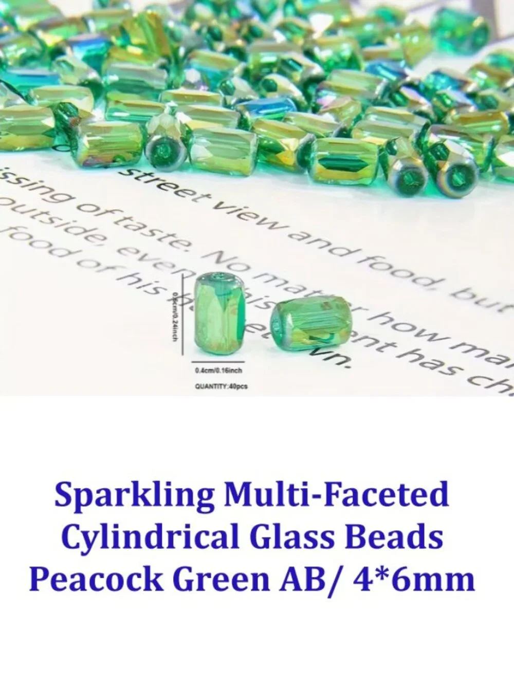 Sparkling Multi-Faceted  Cylindrical Glass Peacock Green AB Col / 4*6mm 40 Beads